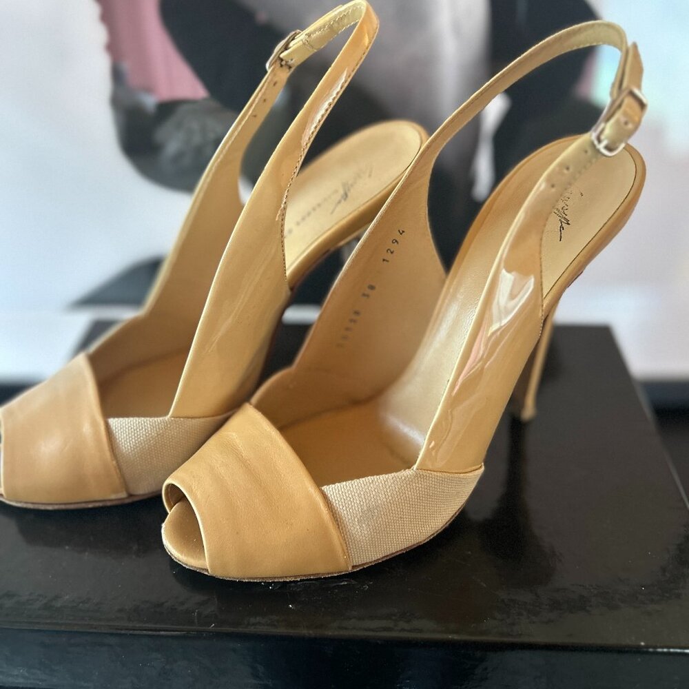 Giuseppe Zanotti Design Nude Peep-Toe Stilettos Slingback Heel EU 38